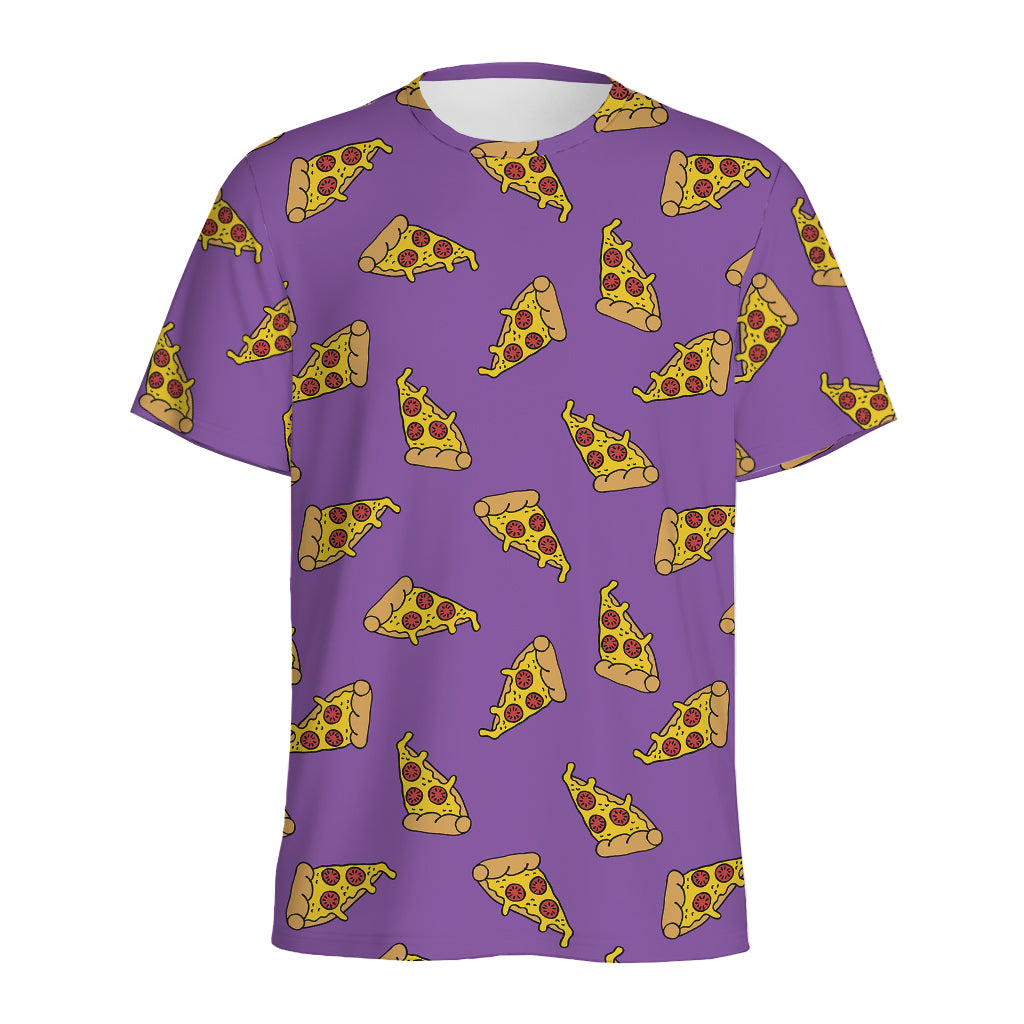 Purple Pizza Pattern Print Men's Sports T-Shirt