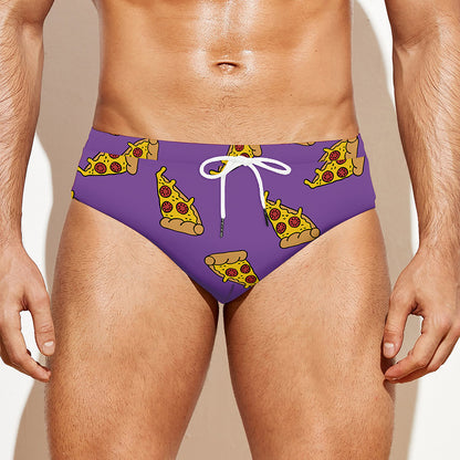 Purple Pizza Pattern Print Men's Swim Briefs