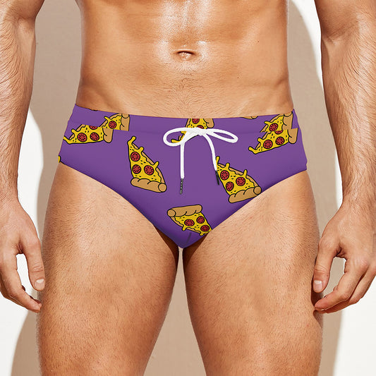 Purple Pizza Pattern Print Men's Swim Briefs