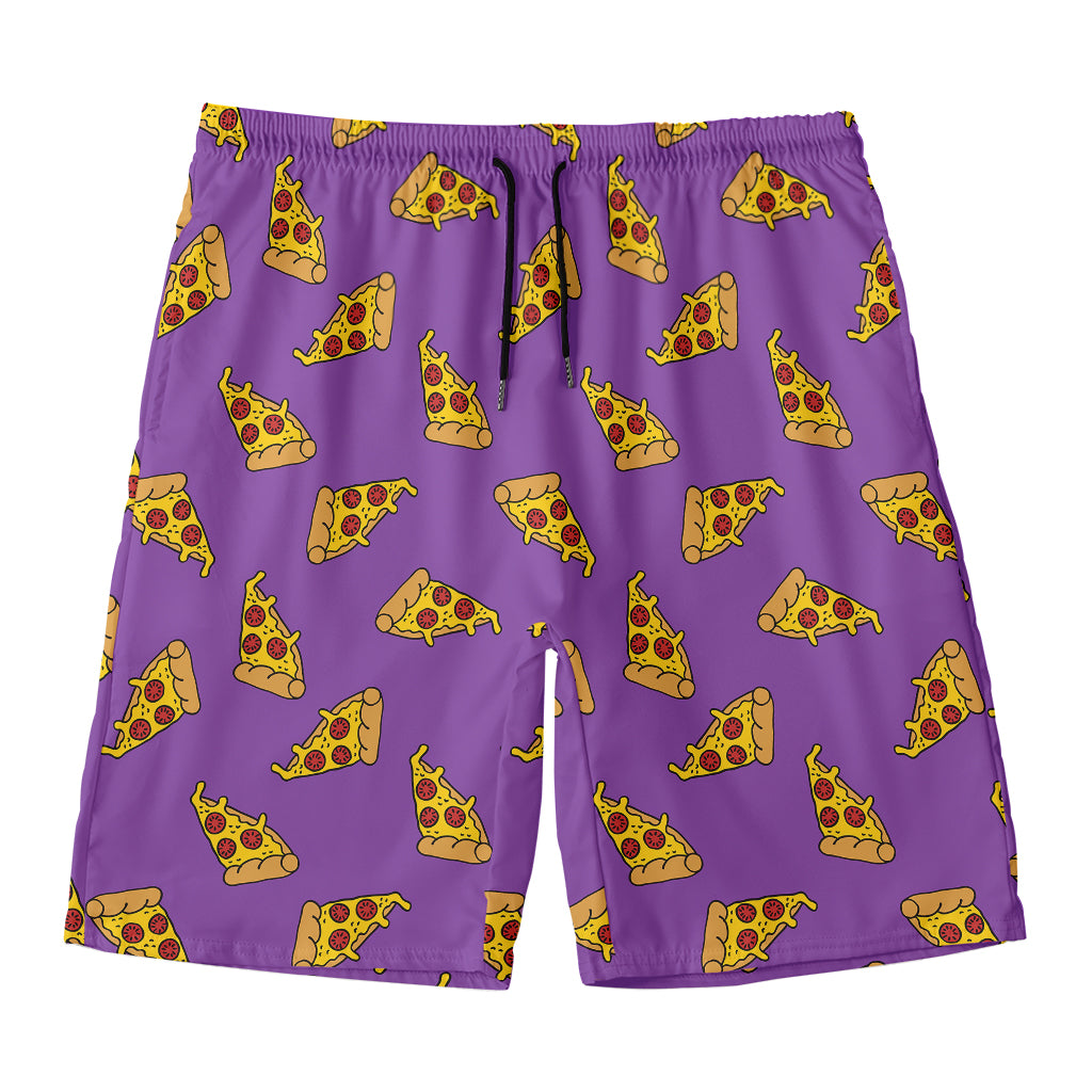 Purple Pizza Pattern Print Men's Swim Trunks