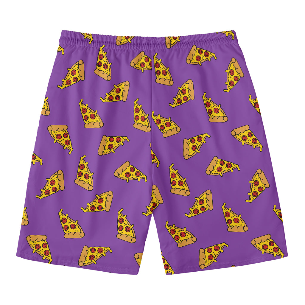 Purple Pizza Pattern Print Men's Swim Trunks