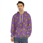 Purple Pizza Pattern Print Men's Velvet Pullover Hoodie