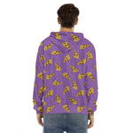 Purple Pizza Pattern Print Men's Velvet Pullover Hoodie