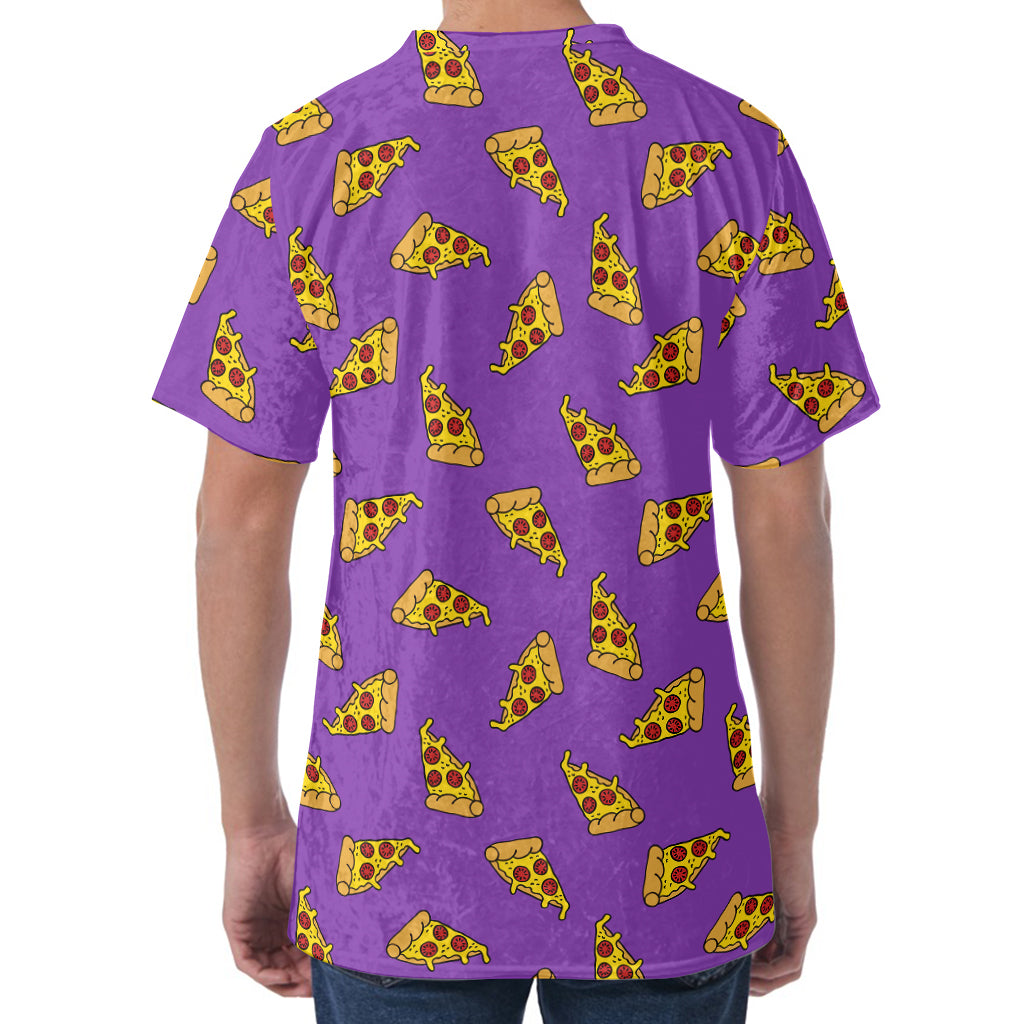Purple Pizza Pattern Print Men's Velvet T-Shirt