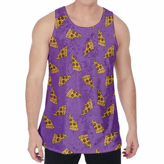 Purple Pizza Pattern Print Men's Velvet Tank Top