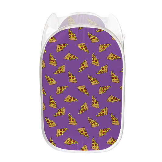 Purple Pizza Pattern Print Mesh Laundry Hamper