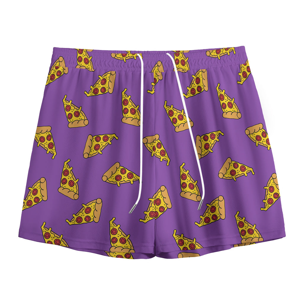 Purple Pizza Pattern Print Mesh Shorts