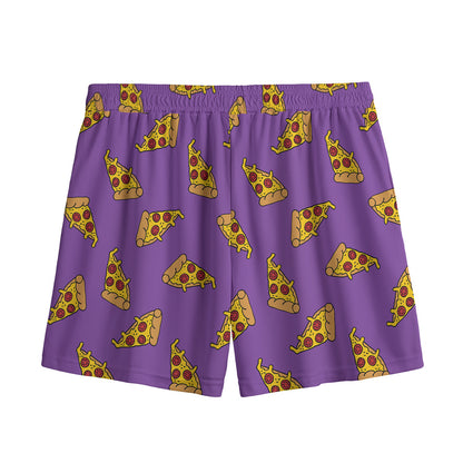 Purple Pizza Pattern Print Mesh Shorts