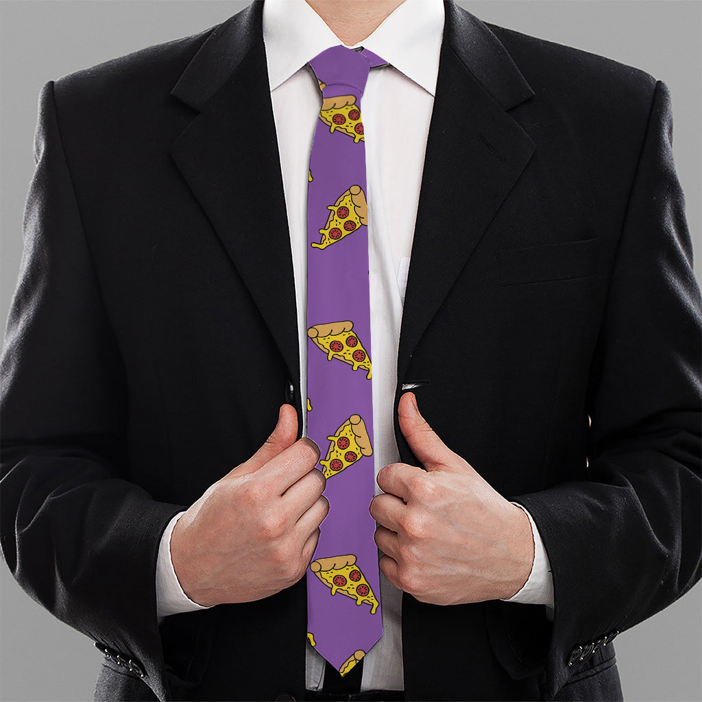 Purple Pizza Pattern Print Necktie