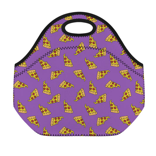Purple Pizza Pattern Print Neoprene Lunch Bag