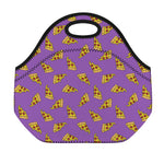Purple Pizza Pattern Print Neoprene Lunch Bag