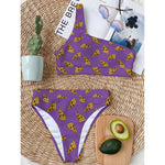 Purple Pizza Pattern Print One Shoulder Bikini Top