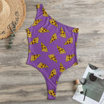 Purple Pizza Pattern Print One Shoulder Bodysuit