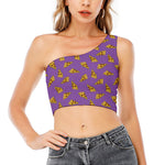 Purple Pizza Pattern Print One Shoulder Crop Top