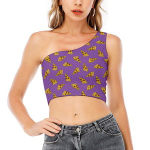 Purple Pizza Pattern Print One Shoulder Crop Top