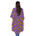 Purple Pizza Pattern Print Open Front Beach Cover Up