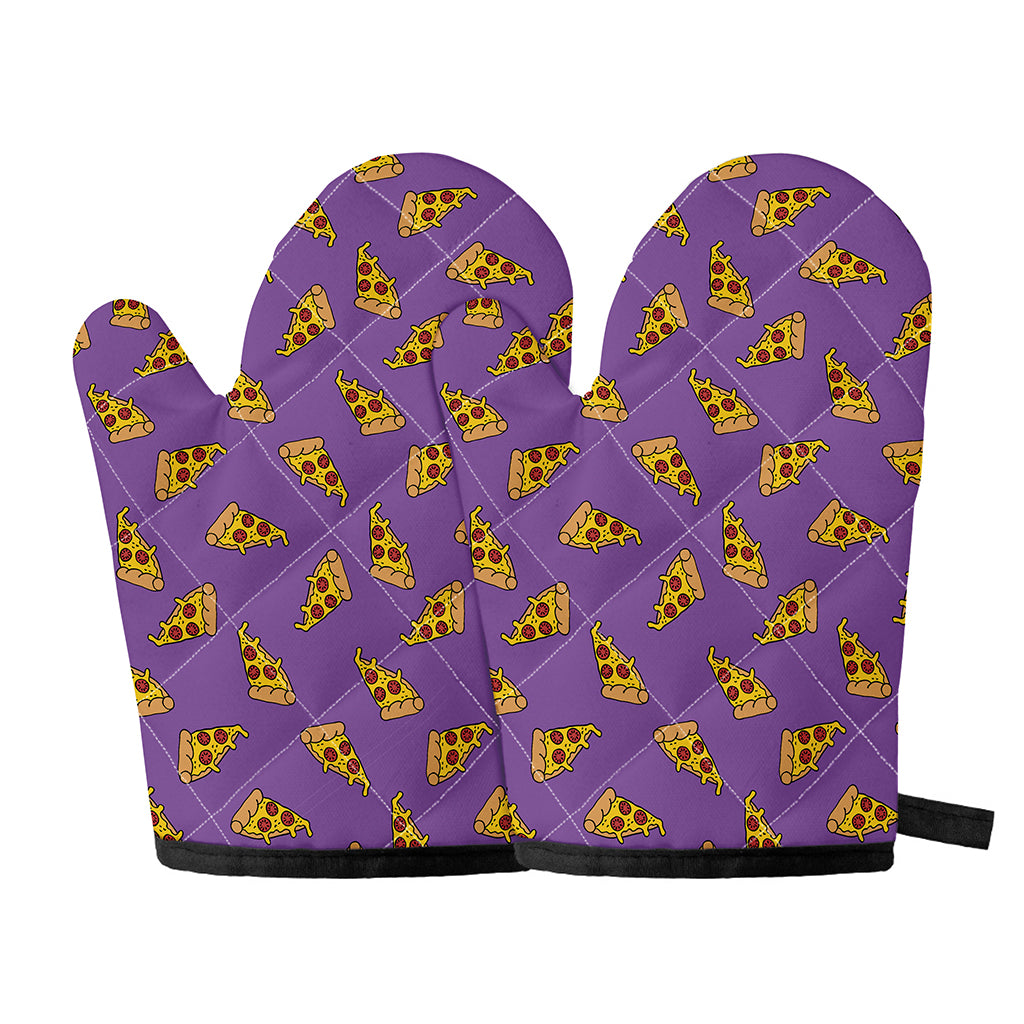 Purple Pizza Pattern Print Oven Mitts