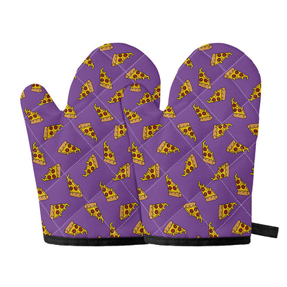 Purple Pizza Pattern Print Oven Mitts