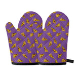 Purple Pizza Pattern Print Oven Mitts