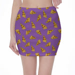 Purple Pizza Pattern Print Pencil Mini Skirt