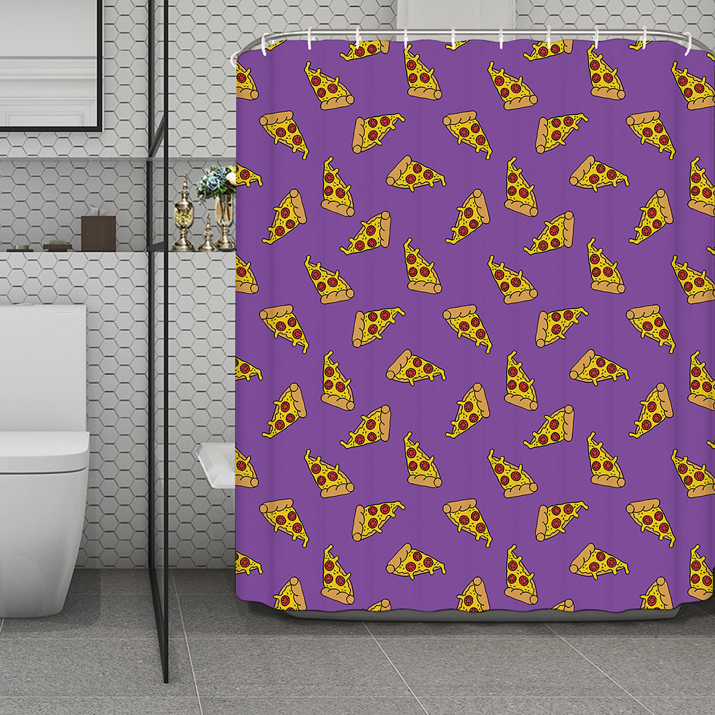 Purple Pizza Pattern Print Polyester Shower Curtain
