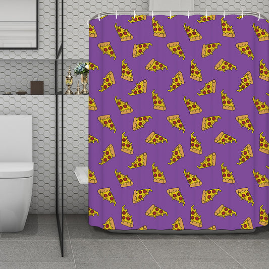 Purple Pizza Pattern Print Polyester Shower Curtain
