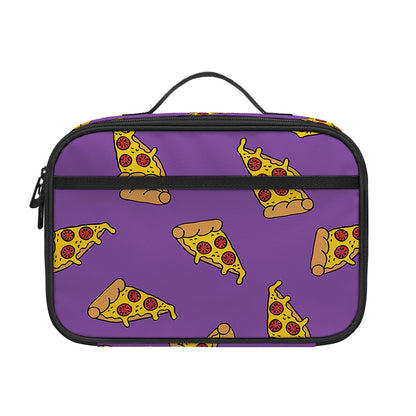 Purple Pizza Pattern Print Portable Lunch Bag