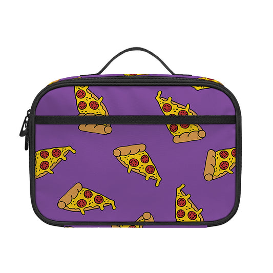 Purple Pizza Pattern Print Portable Lunch Bag
