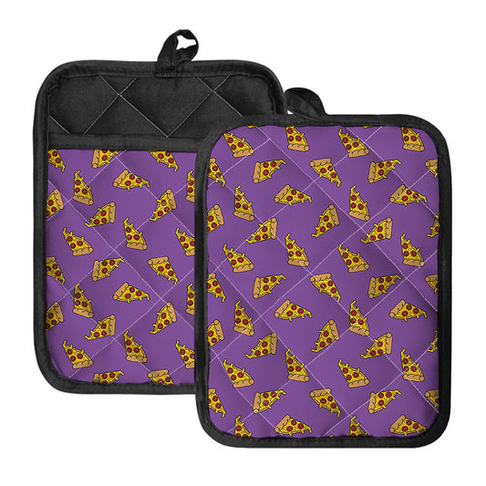Purple Pizza Pattern Print Pot Holders With Pocket
