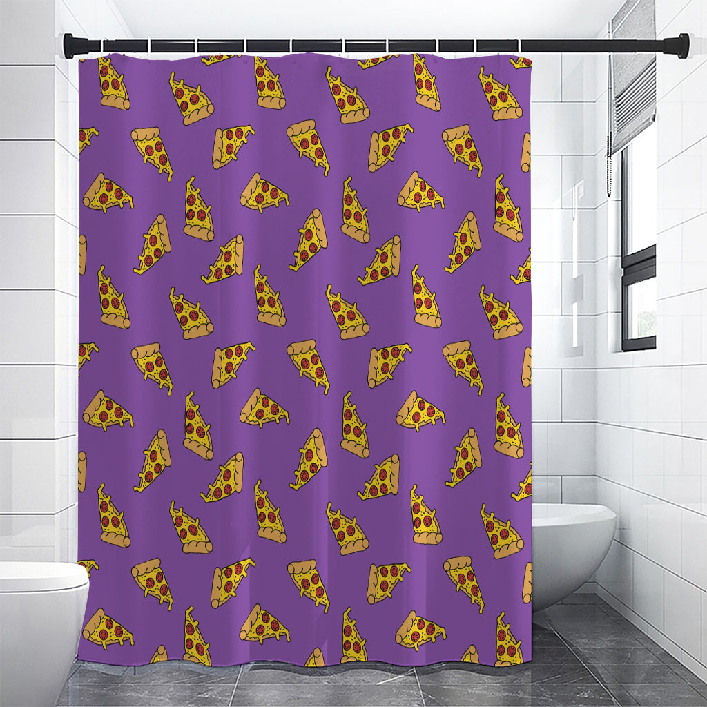 Purple Pizza Pattern Print Premium Shower Curtain