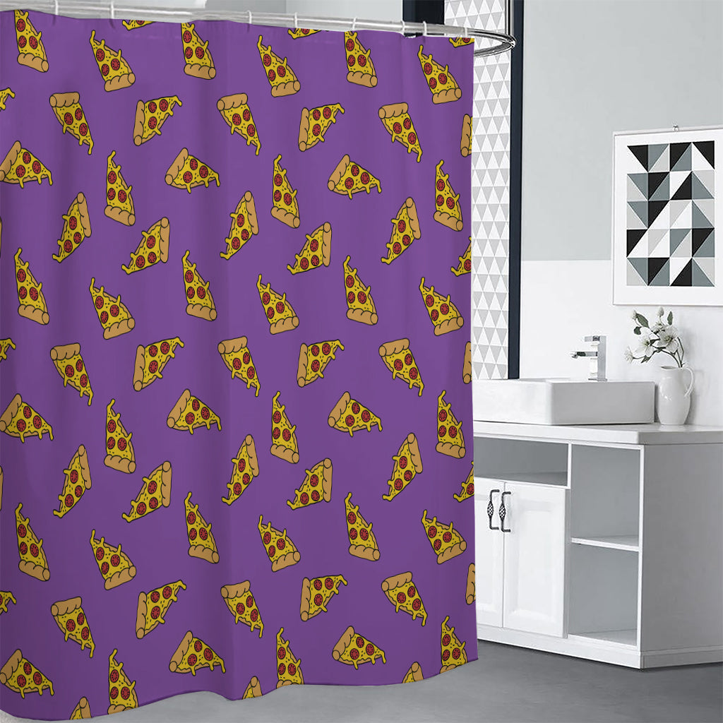 Purple Pizza Pattern Print Premium Shower Curtain