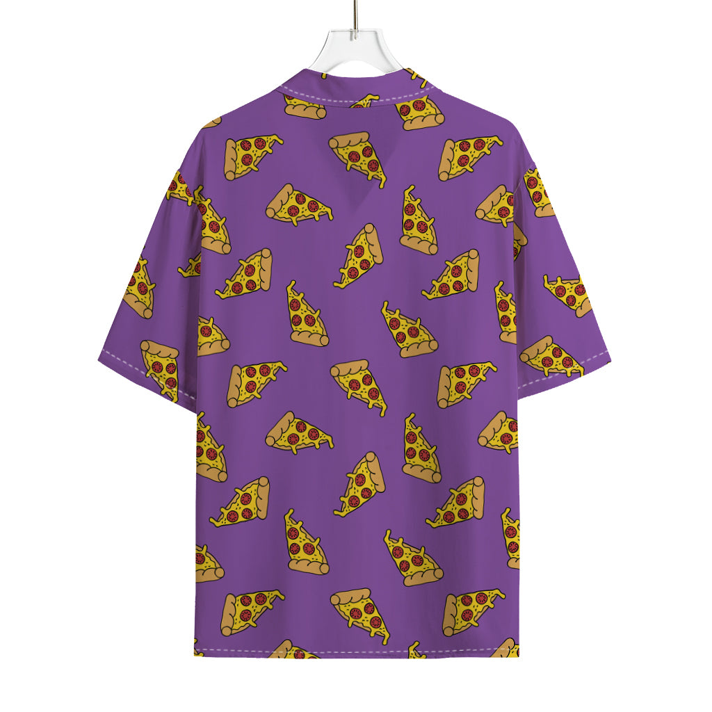 Purple Pizza Pattern Print Rayon Hawaiian Shirt