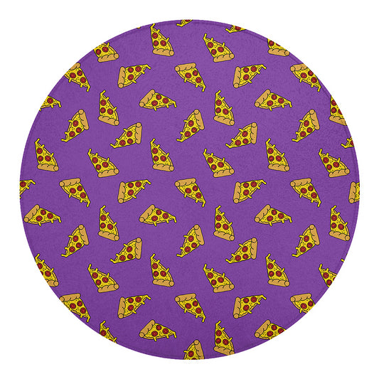 Purple Pizza Pattern Print Round Blanket