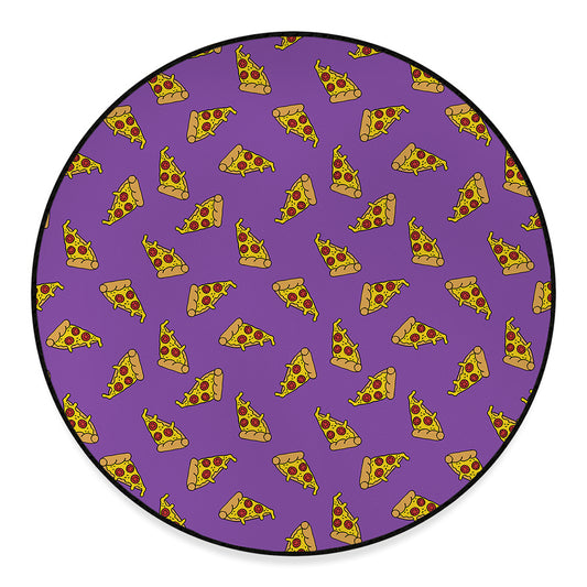 Purple Pizza Pattern Print Round Floor Mat