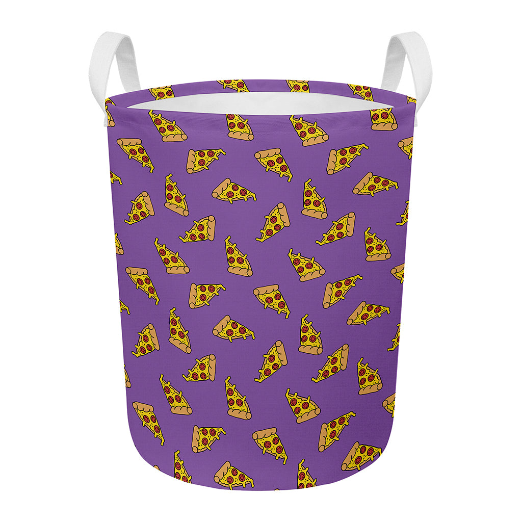 Purple Pizza Pattern Print Round Laundry Basket