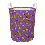 Purple Pizza Pattern Print Round Laundry Basket