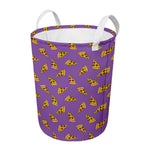 Purple Pizza Pattern Print Round Laundry Basket