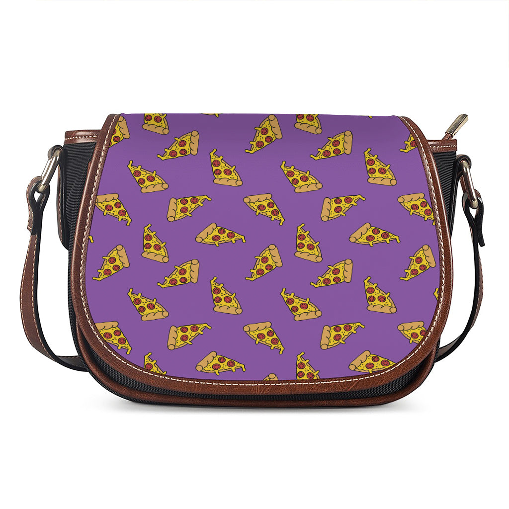 Purple Pizza Pattern Print Saddle Bag