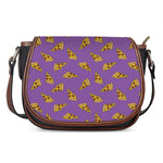 Purple Pizza Pattern Print Saddle Bag