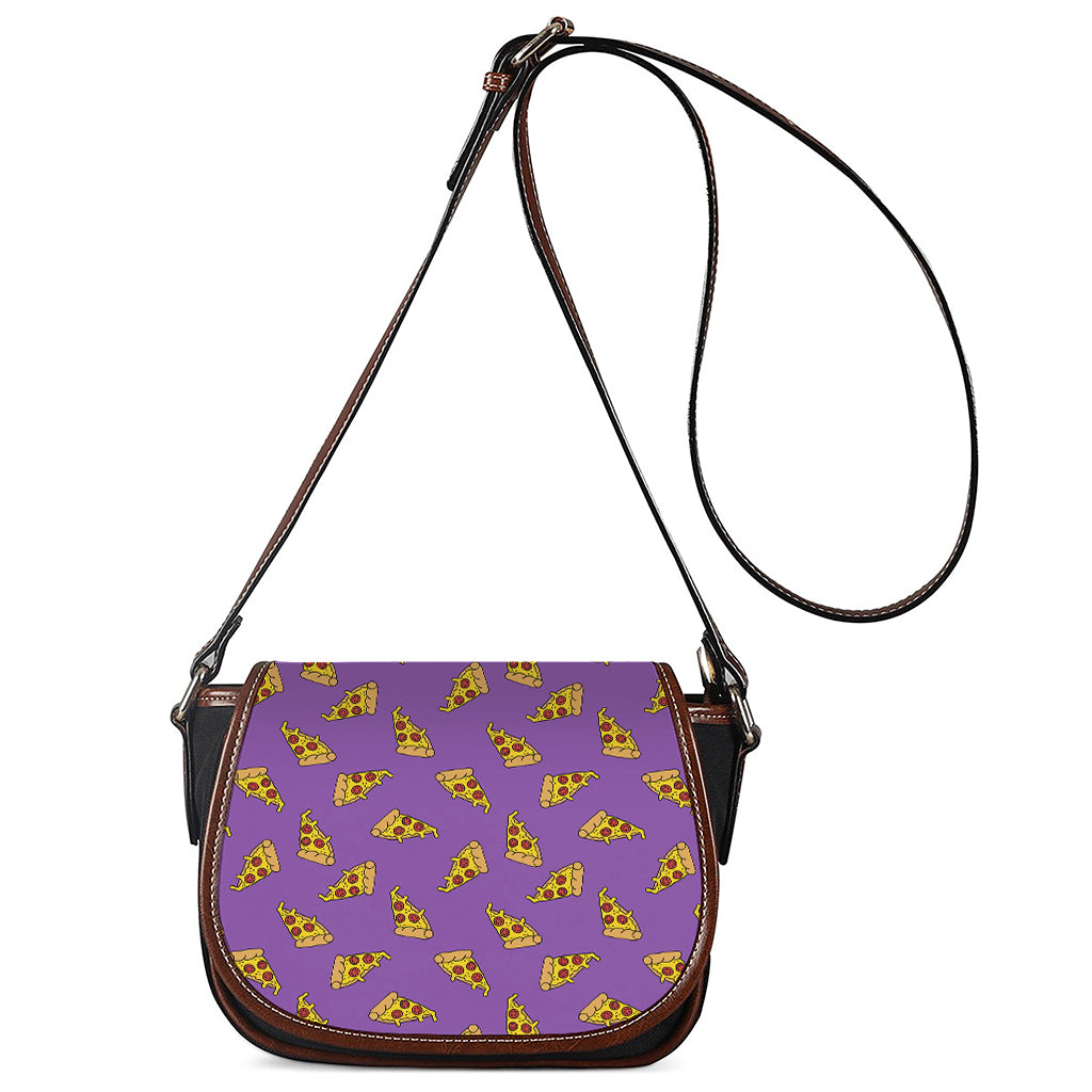 Purple Pizza Pattern Print Saddle Bag