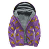 Purple Pizza Pattern Print Sherpa Lined Zip Up Hoodie