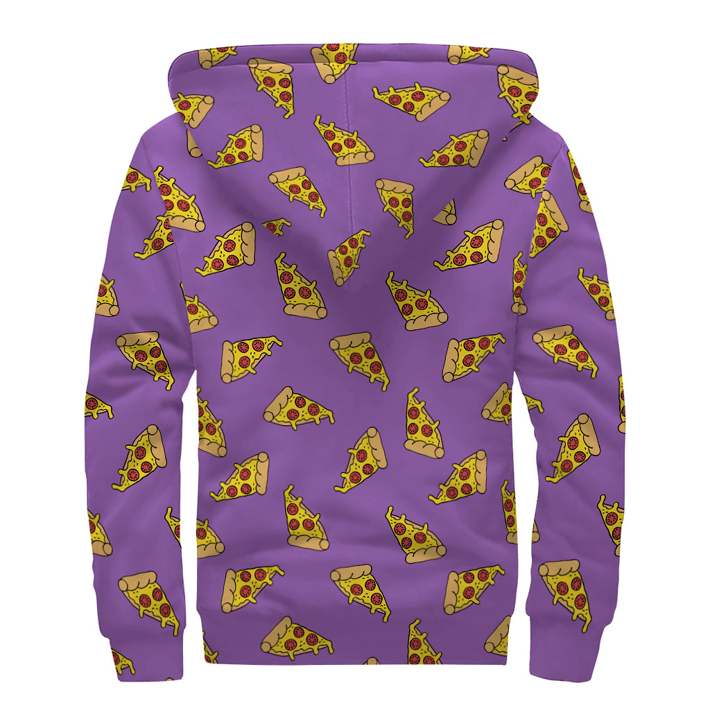 Purple Pizza Pattern Print Sherpa Lined Zip Up Hoodie