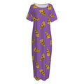 Purple Pizza Pattern Print Short Sleeve Long Nightdress