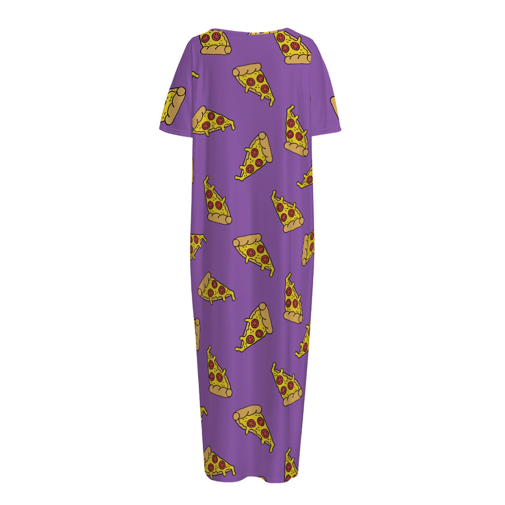 Purple Pizza Pattern Print Short Sleeve Long Nightdress