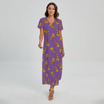 Purple Pizza Pattern Print Short Sleeve Maxi Dress