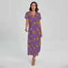 Purple Pizza Pattern Print Short Sleeve Maxi Dress