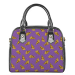 Purple Pizza Pattern Print Shoulder Handbag