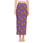 Purple Pizza Pattern Print Side Slit Maxi Skirt