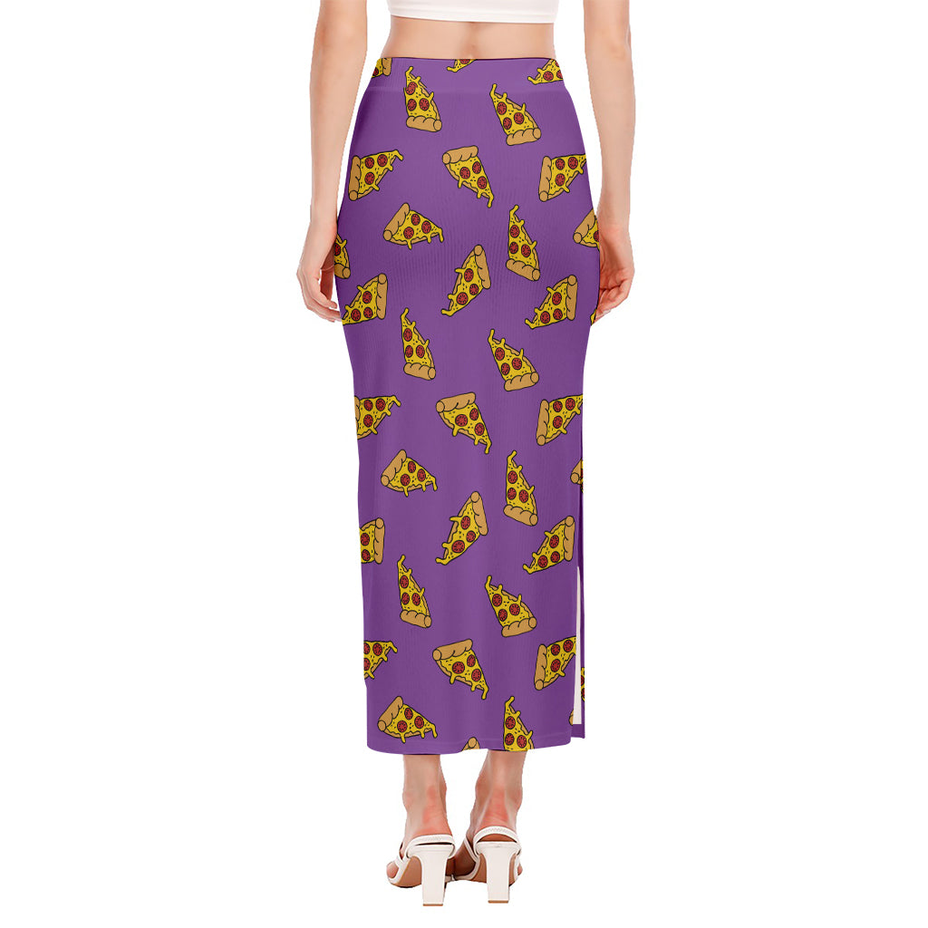 Purple Pizza Pattern Print Side Slit Maxi Skirt