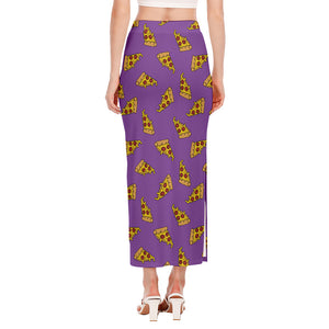 Purple Pizza Pattern Print Side Slit Maxi Skirt